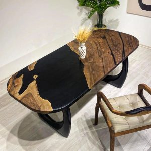 [OSS218] Olive wood Square Black & Opacity Epoxy Table