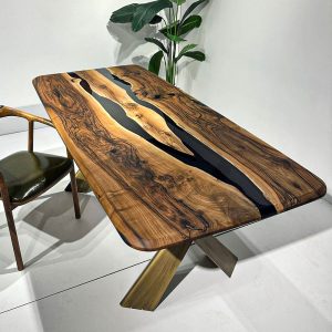 [OSS219] Olive wood Square Black & Opacity Epoxy Table