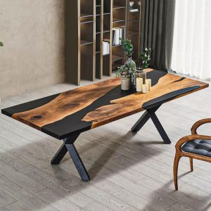 [OSS223] Olive wood Square Black & Opacity Epoxy Table