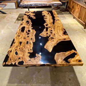 [OSS226] Olive wood Square Black & Opacity Epoxy Table