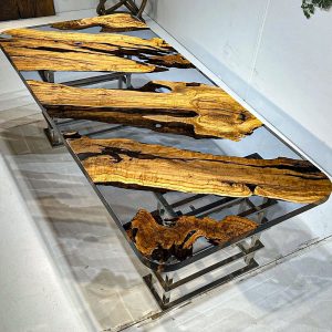 [OST018] Olive wood Transparent Color Epoxy Table