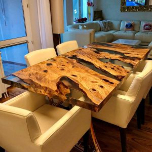 [OST023] Olive wood Transparent Color Epoxy Table