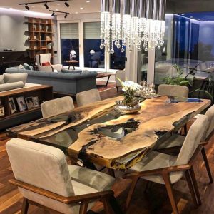 [OST103] Olive wood Gray Transparent Epoxy Table