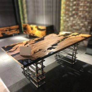 [OST127] Olive wood Gray Transparent Epoxy Table