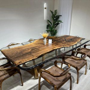 [OST131] Olive wood Gray Transparent Epoxy Table