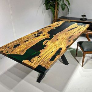 [OST903] Olive wood Square Transparent Epoxy Tables