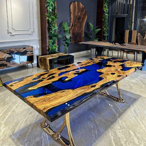 [OST904] Olive wood Square Transparent Epoxy Tables