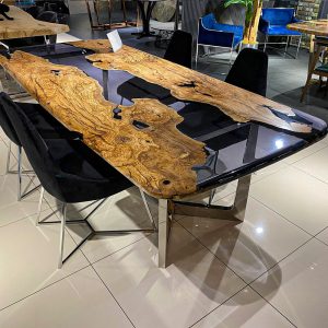 [OST905] Olive wood Square Transparent Epoxy Tables