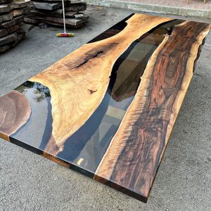 [OST907] Olive wood Square Transparent Epoxy Tables