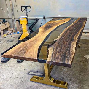 [OST908] Olive wood Square Transparent Epoxy Tables