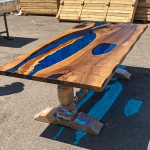 [OST909] Olive wood Square Transparent Epoxy Tables