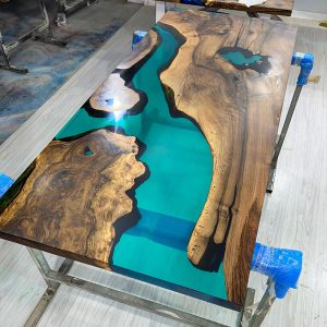[OST910] Olive wood Square Transparent Epoxy Tables