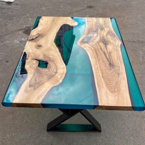 [OST911] Olive wood Square Transparent Epoxy Tables