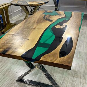 [OST912] Olive wood Square Transparent Epoxy Tables