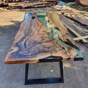 [OST916] Olive wood Square Transparent Epoxy Tables